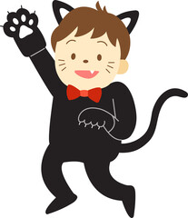 Kid in black cat costume for Halloween