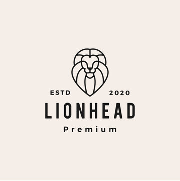 lion head line outline hipster vintage logo vector icon illustration