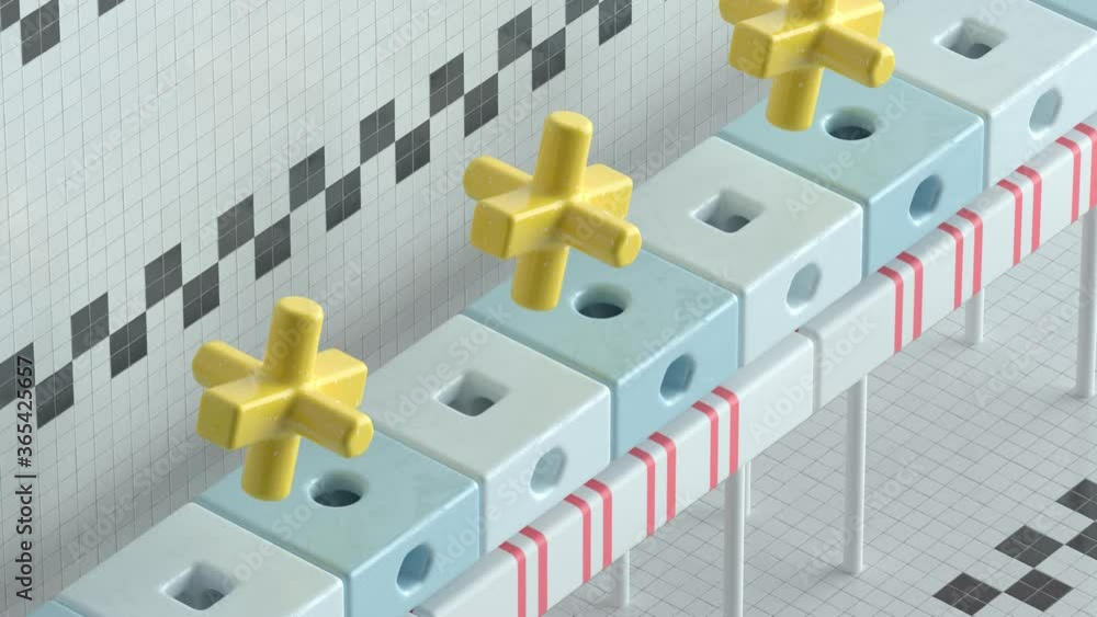 Poster 3d render of looped animation with geometric shapes fits into notches. infinite animation. satisfyin
