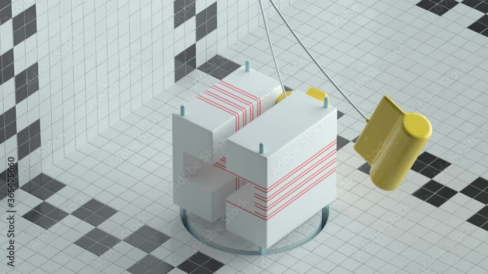 Poster 3d render of looped animation with geometric shapes fits into notches. infinite animation. satisfyin