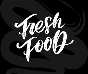 Vector illustration, food design. Hand lettering for restaurant, cafe menu, farm and shop. Elements for labels, logos, badges, stickers or icons. Calligraphic and typographic collection. Fresh food