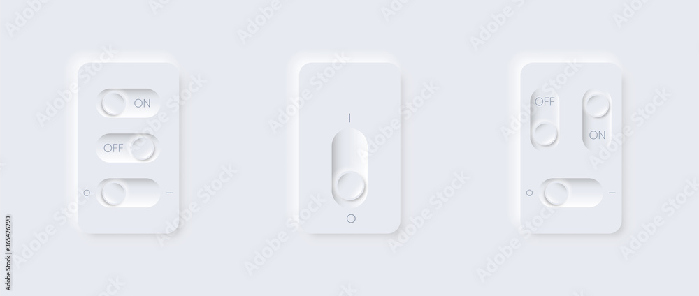 Wall mural remote with buttons on off, minimal neomorphism style. editable template with vertical and horizonta