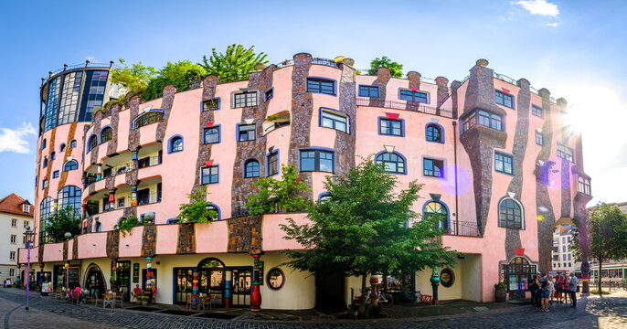 Magdeburg, Germany - June 16: famous Arthouse of the Architect Friedensreich Hundertwasser called "gruene Zitadelle" in Magdeburg on June 16, 2020
