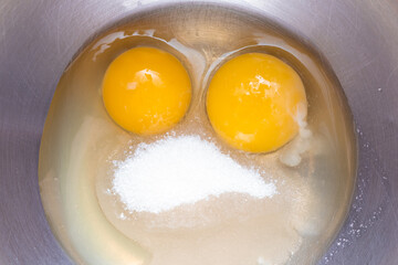 Happy smiling face made of eggs, top view