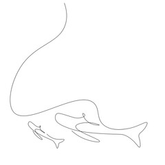 Obraz na płótnie Canvas Whale on ocean line drawing. Vector illustration