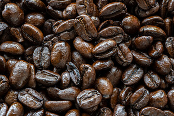 Coffee bean texture with blur foreground 