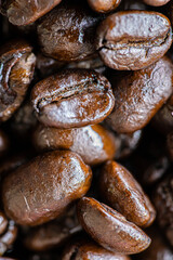 Close up coffee beans with blur foreground and background
