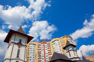 Orthodox Church in the City District . Cross on the Dome 