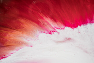 Part of original resin art (epoxy resin)  painting. Marble texture. Fluid art for modern banners, ethereal graphic design.Abstract ethereal red and white swirl.