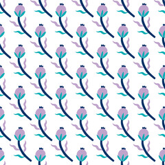 Seamless pattern plant flower abstract. Naive hand drawn design. Ornament for home decor, fabric, textile.