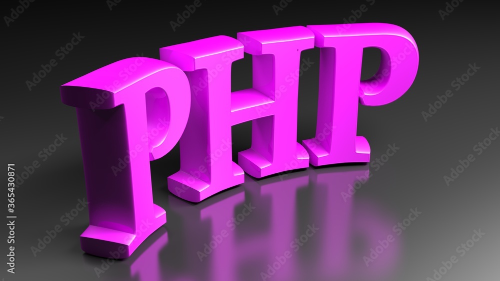 Poster php purple pink bent write isolated on black background - 3d rendering illustration