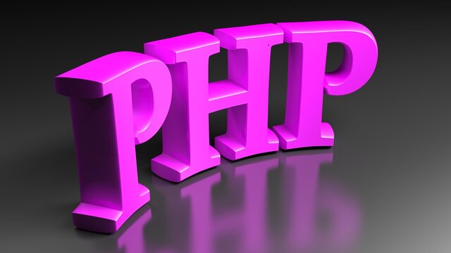PHP purple pink bent write isolated on black  background - 3D rendering illustration