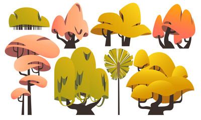 Group of Tree Illustration Flat Vectors / Simple Colorful Trees Illustration Vector for Landscape illustration Isolated