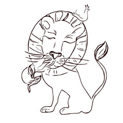 Lion cute character line art vector illustration 