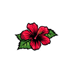 Vintage red blooming hibiscus flowers concept on white background isolated Floral tropical flower. hibiscus element Idea for business visit card, typography vector, print for t-shirt.