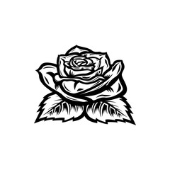 Vintage black and white blooming rose. Roses element Idea for business visit card, typography vector,print for t-shirt.