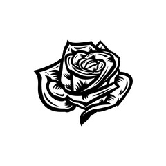 Vintage black and white blooming rose. Roses element Idea for business visit card, typography vector,print for t-shirt.