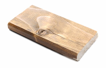 Sawed wooden plank piece, wood slab isolated on white background