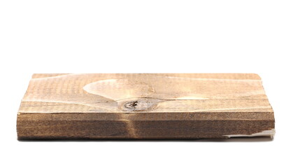 Sawed wooden plank piece, wood slab isolated on white background
