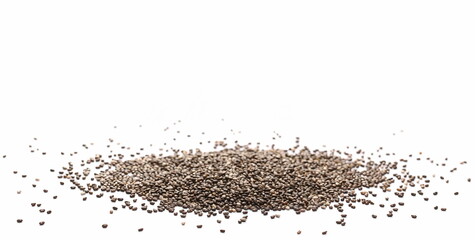 Chia seeds pile isolated on white background