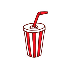 Soda drink cartoon vector illustration. Soft drink in a paper cup with straw.