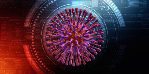 3d render Corona virus disease COVID-19. Microscopic view of a infectious virus
