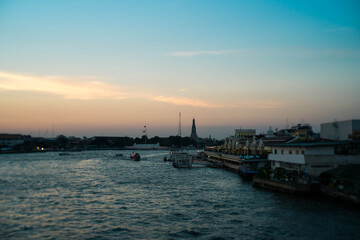 Bangkok city sunset at Chao Phraya River.