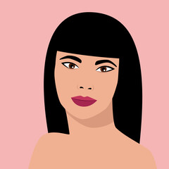 Portrait of a beautiful young girl of Asian appearance. Flat style. Minimalism. Vector.