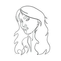 One line vector woman portrait. Linear female face. Single abstract silhouette in minimal style. Hand drawn art.