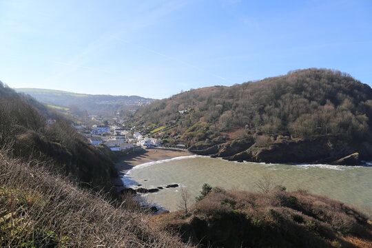 A view of the cove at Hele bay and Hillsborough, Devon, UK, which contains the remains of an iron age fort.