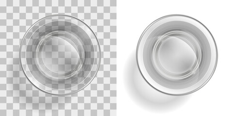 Glass of water on a transparent background. Top view.