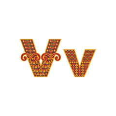 Vector abstract letter V with ornamental pattern.