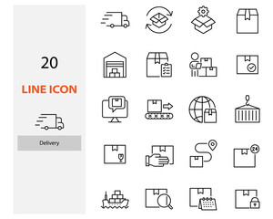 set delivery icons, box, send, service