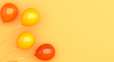 Flying orange balloons on background, Autumn concept design, halloween, copy space text, 3D illustration.