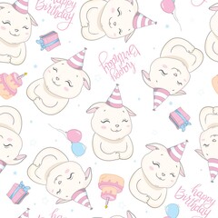 Seamless vector pattern with cats. Smiling cute cats background.
