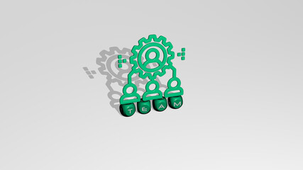 3D illustration of team graphics and text made by metallic dice letters for the related meanings of the concept and presentations. business and people