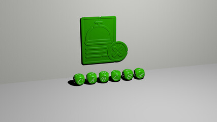 3D representation of CANCEL with icon on the wall and text arranged by metallic cubic letters on a mirror floor for concept meaning and slideshow presentation. illustration and business