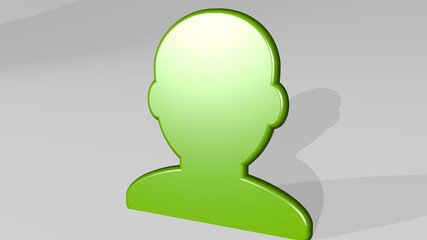 man stand with shadow. 3D illustration of metallic sculpture over a white background with mild texture