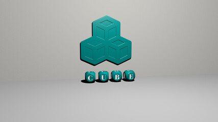 3D illustration of cube graphics and text made by metallic dice letters for the related meanings of the concept and presentations. background and abstract