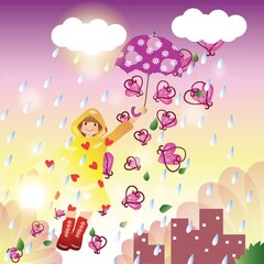 girl with umbrella flying in the rain