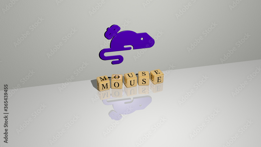 Fototapete 3d illustration of mouse graphics and text made by metallic dice letters for the related meanings of