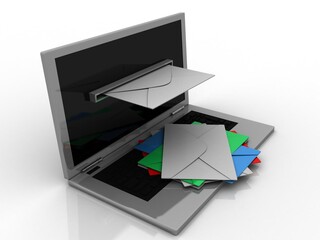 3d rendering laptops with mail envelops