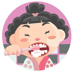 girl brushing her teeth