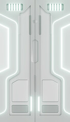 3D rendering. sci-fi neon illuminated door. Graphic illustration of the future interior. © shacil