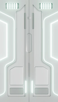 3D rendering. sci-fi neon illuminated door. Graphic illustration of the future interior.