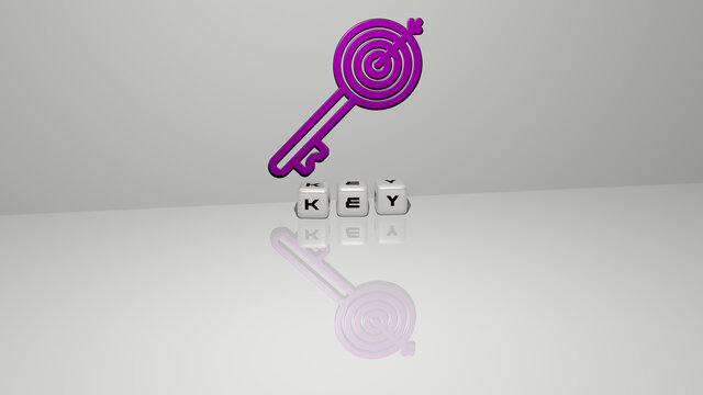 3D graphical image of KEY vertically along with text built by metallic cubic letters from the top perspective, excellent for the concept presentation and slideshows. background and illustration