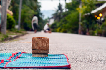 bamboo rice basket for the donations to the monks in Laos