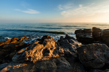 Beautiful dawn over the Caspian sea in Dagestan, Russia