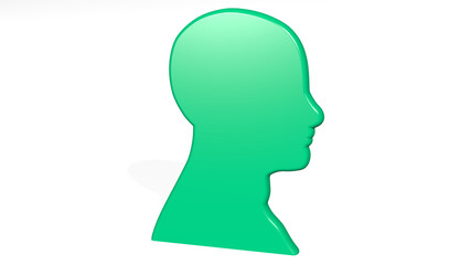 MAN WITH BRAIN made by 3D illustration of a shiny metallic sculpture with the shadow on light background. concept and human