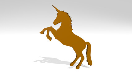 unicorn made by 3D illustration of a shiny metallic sculpture with the shadow on light background. cute and cartoon © Ali
